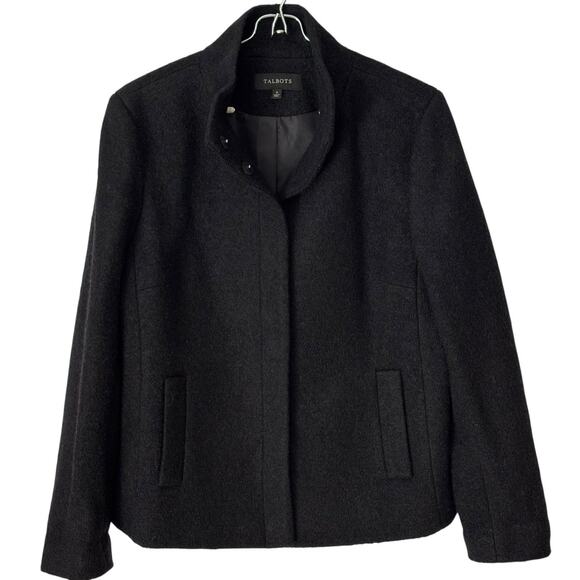Talbots Wool Blend Hidden Snap Mandarin Collar Jacket | Black Size 6 - Picture 1 of 6